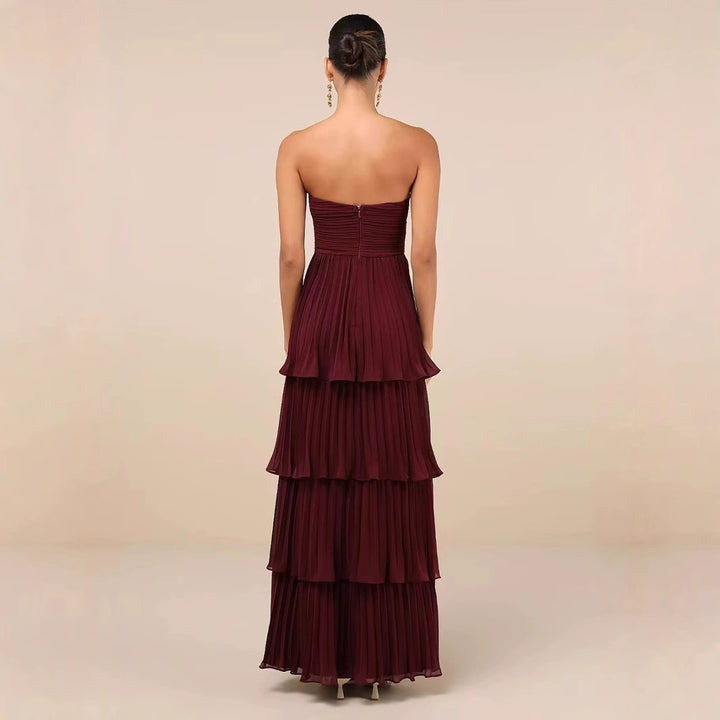 Damen Schickes Maxikleid mit fließendem Rock und Rüschendetails Drune