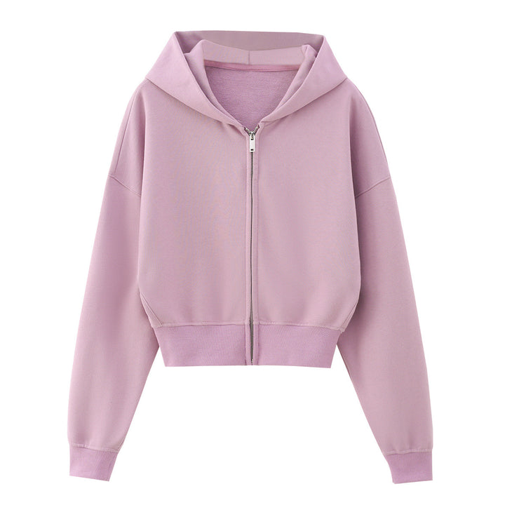 Damen Zweiteiliges Lounge-Set mit kurzem Reißverschluss-Hoodie und weitem High‑Waist-Jogginghose Drune