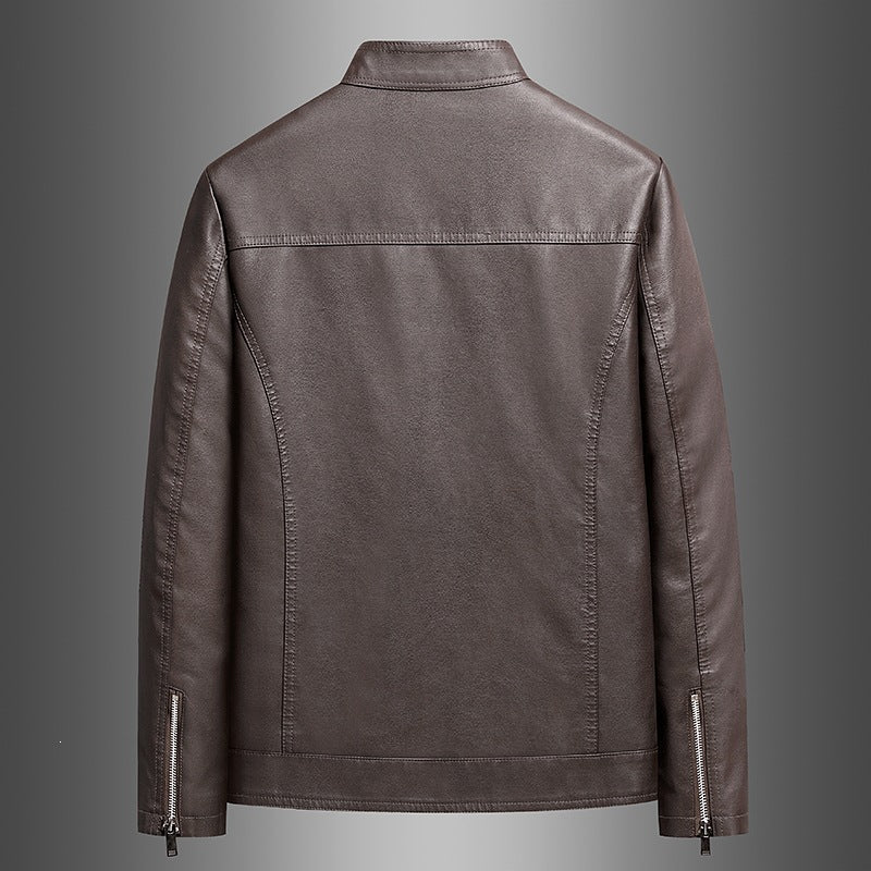 Herren Schlichte Kunstleder-Cityjacke mit Stehkragen, Zweiwege-Reißverschluss & Eingrifftaschen Drune