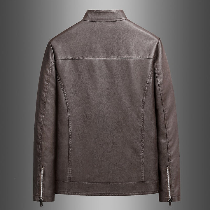 Herren Schlichte Kunstleder-Cityjacke mit Stehkragen, Zweiwege-Reißverschluss & Eingrifftaschen Drune