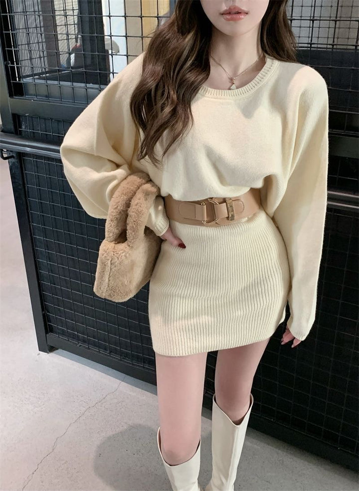 Damen Modisches Strickkleid mit weichem Material und breiten Ärmeln Drune