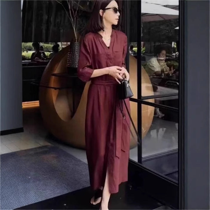 Damen Leichter Culotte-Jumpsuit mit Stehkragen, 3/4-Ärmeln und Taillengürtel Drune
