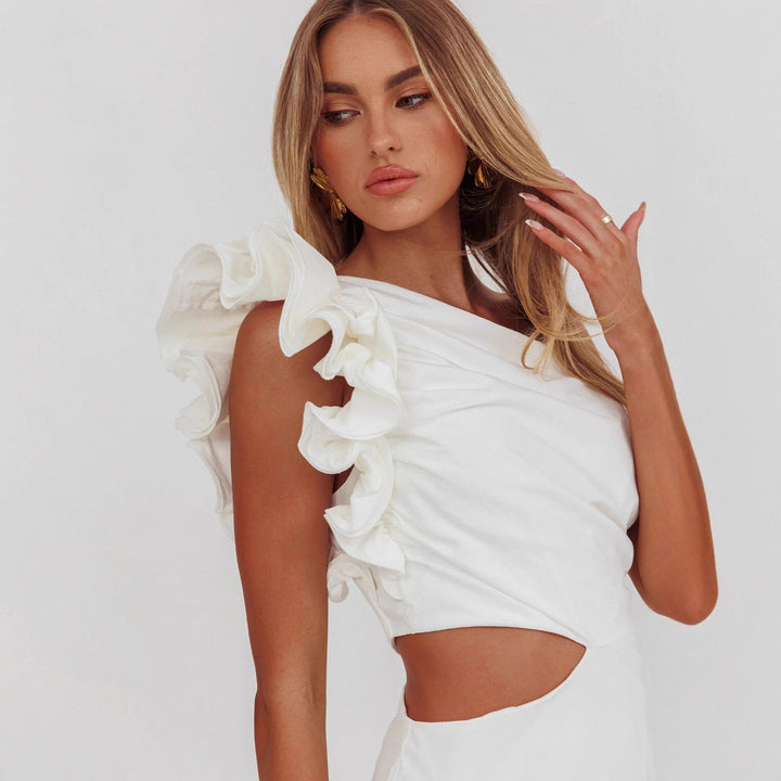Damen Elegantes Cut-Out Kleid mit Rüschendetails Drune