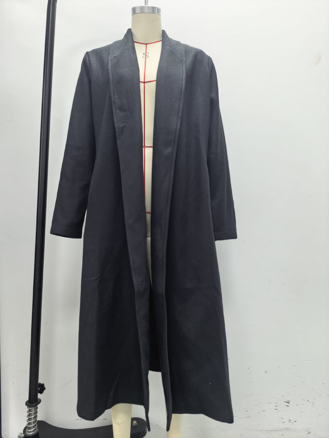 Damen eleganter langer Wollmix-Mantel mit offenem Fall und seitlichen Eingrifftaschen Drune
