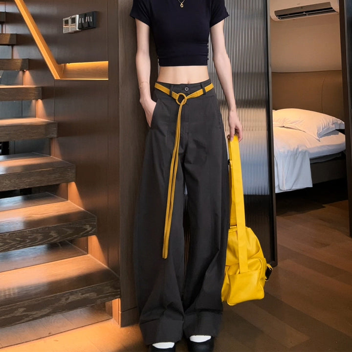 Damen Weite Baumwollhose mit Statement-Gürtel Drune