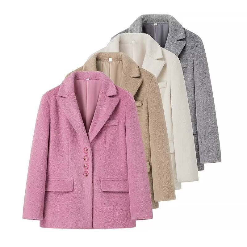 Damen modischer Teddyblazer mit eleganter Knopfleiste Drune