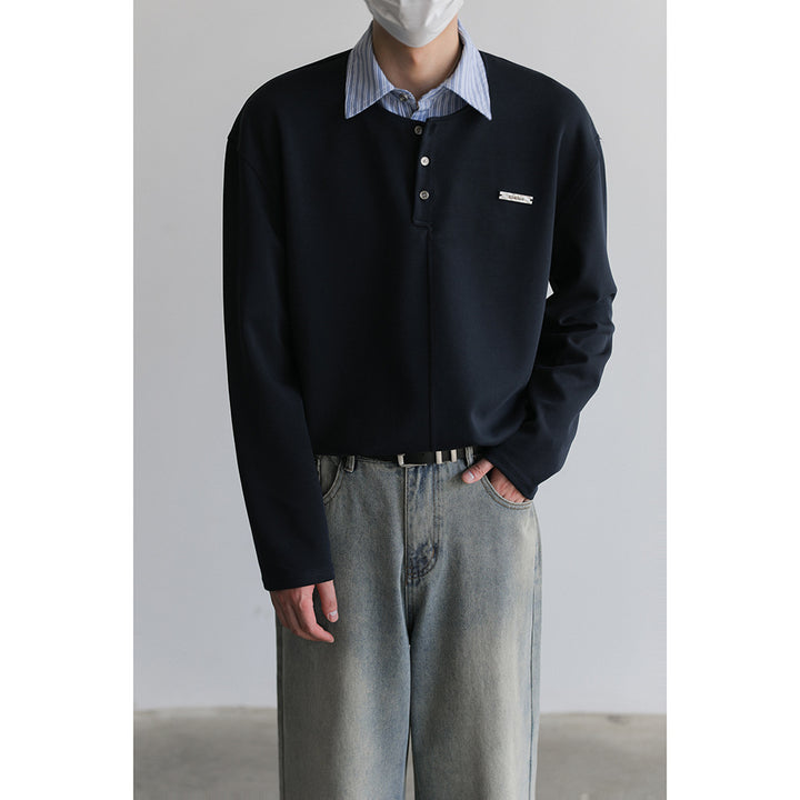 Herren Lässiges Poloshirt mit Langarm und Knopfleiste Drune