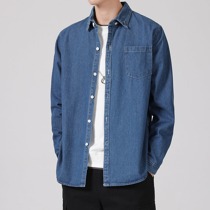 Herren Leichtes Baumwoll-Denim-Hemd mit Brusttasche und Relaxed-Fit Drune