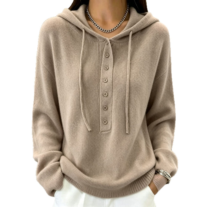 Damen Kapuzenpullover aus weichem Feinstrick mit Knopfleiste und relaxed Fit Drune