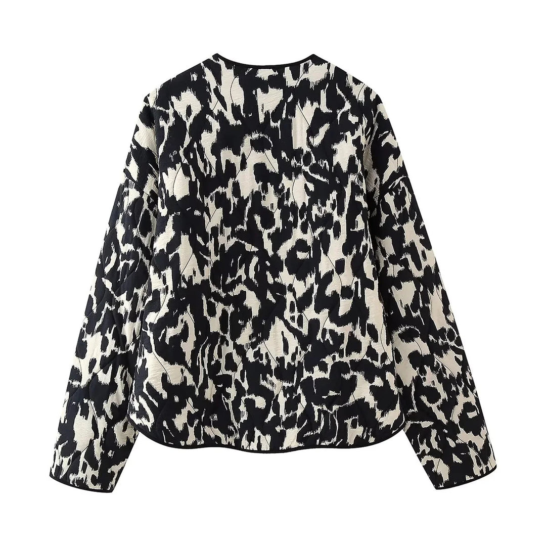 Damen nan gesteppte Kurzjacke mit modernem Animalprint, Rundhalsausschnitt und aufgesetzten Taschen Drune