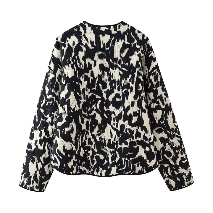 Damen nan gesteppte Kurzjacke mit modernem Animalprint, Rundhalsausschnitt und aufgesetzten Taschen Drune