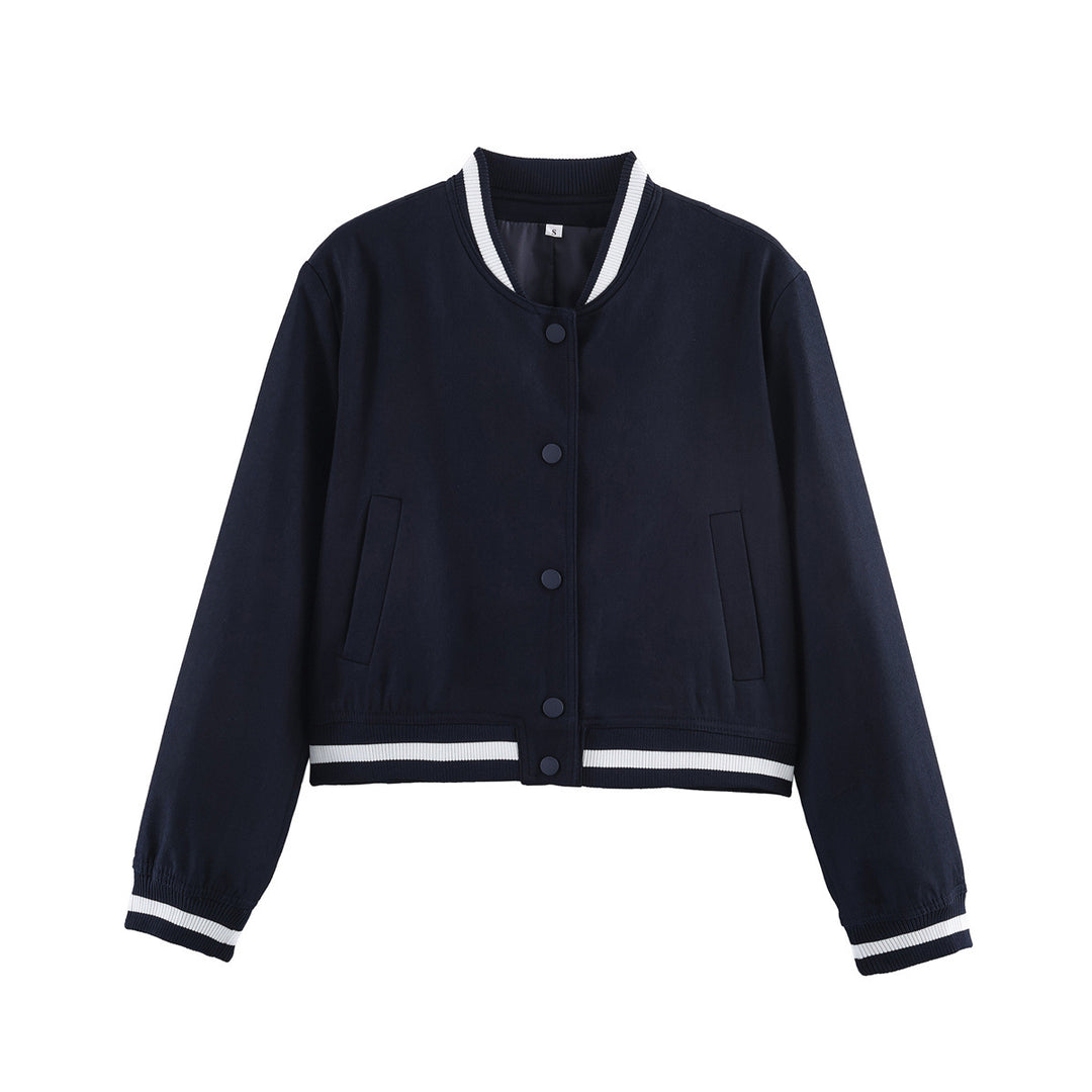 Damen Cropped-Boxy-Bomberjacke mit Rippbündchen und Druckknopfleiste Drune
