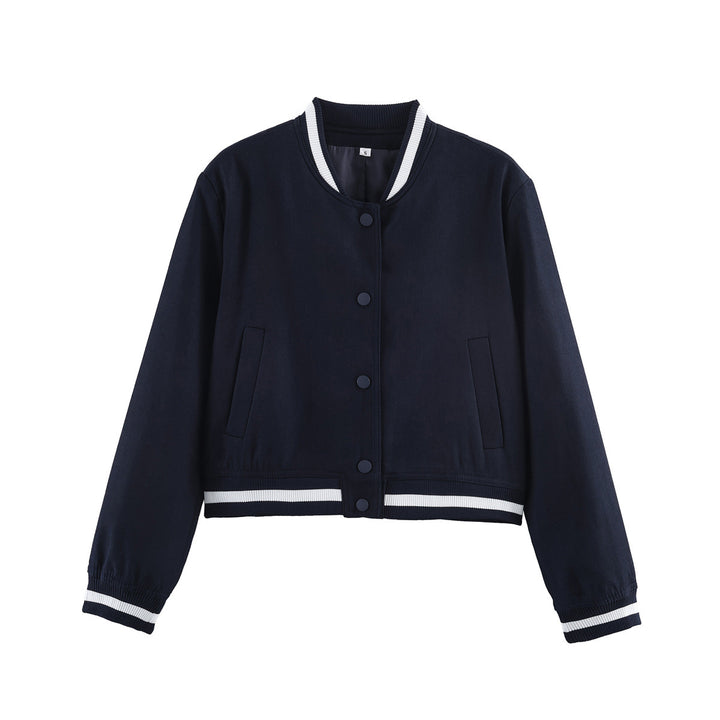Damen Cropped-Boxy-Bomberjacke mit Rippbündchen und Druckknopfleiste Drune