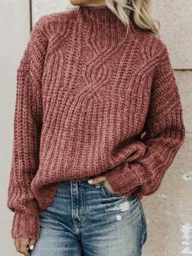 Damen Grobstrickpullover mit hochgeschlossenem Kragen und strukturiertem Zopfmuster Drune