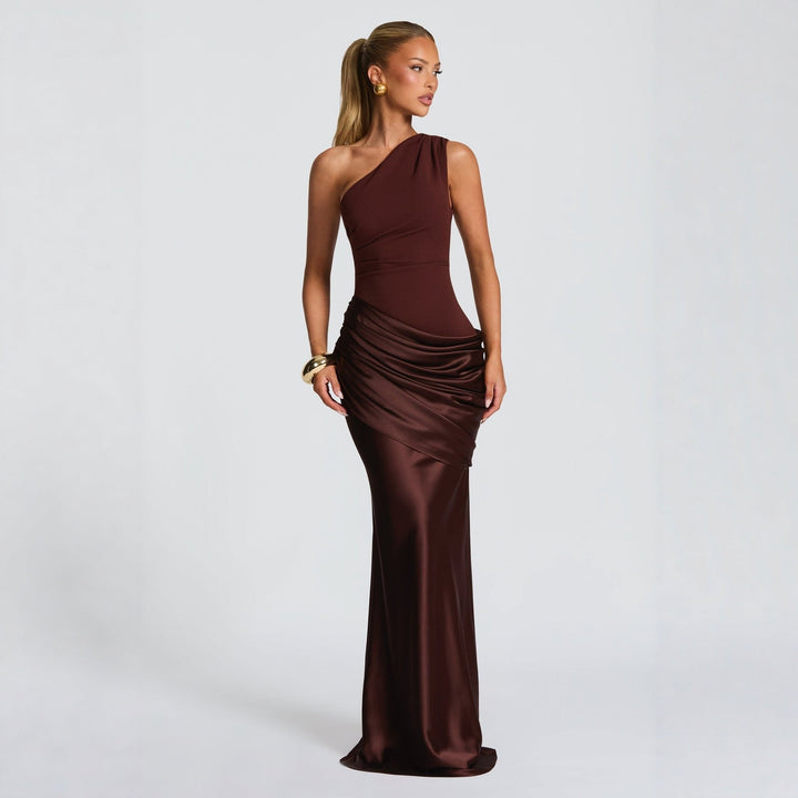 Damen Elegantes Abendkleid mit Off-Shoulder-Design und Fließendem Cape Drune
