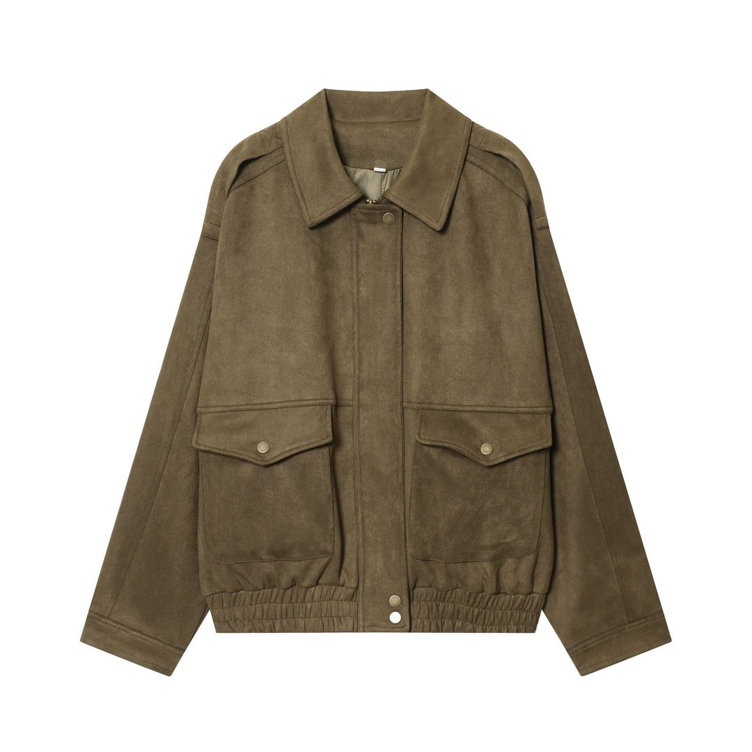 Damen 20+ Cropped Wildlederoptik‑Blousonjacke mit aufgesetzten Pattentaschen und elastischem Bund Drune