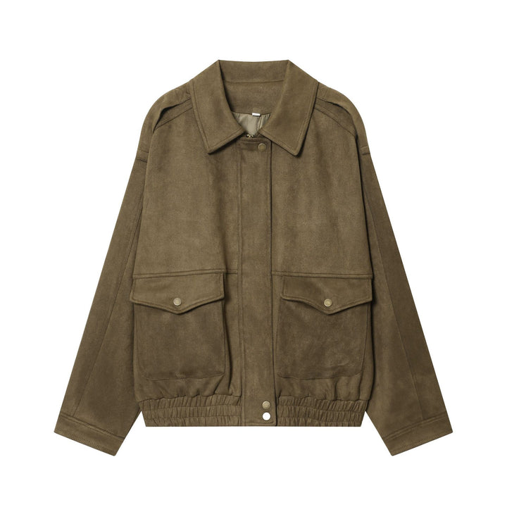 Damen 20+ Cropped Wildlederoptik‑Blousonjacke mit aufgesetzten Pattentaschen und elastischem Bund Drune