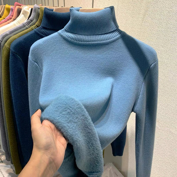 Damen Feinstrick-Rollkragenpullover mit wärmendem Innenfutter und schmaler Silhouette Drune