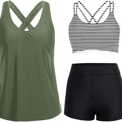 Damen Sportliches Tankini-Set mit floralem Oberteil und Shorts Drune