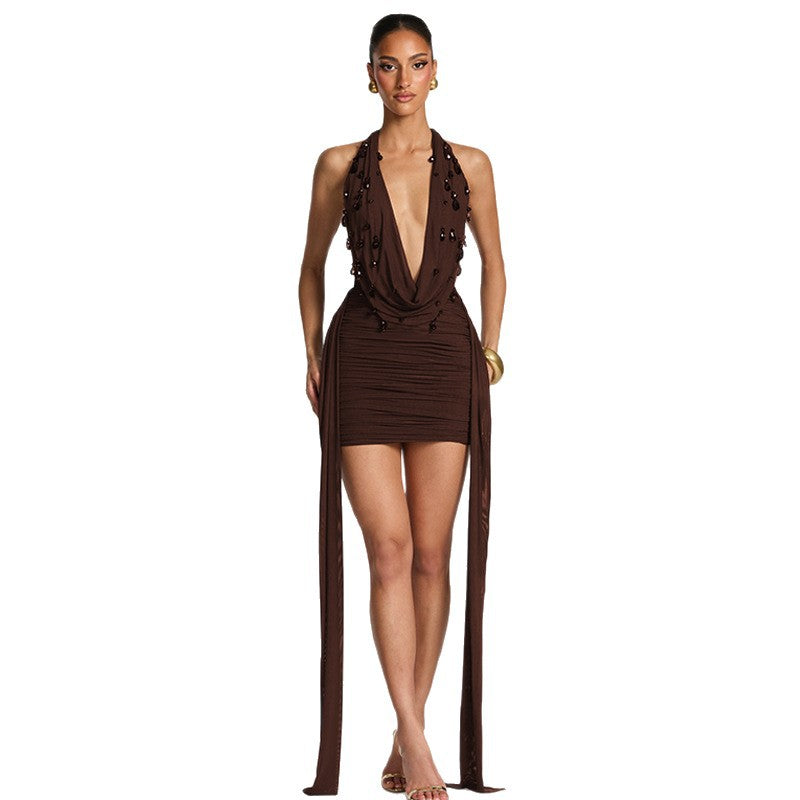 Damen Mini-Kleid mit luxuriösem Detail und elegantem Überwurf Drune