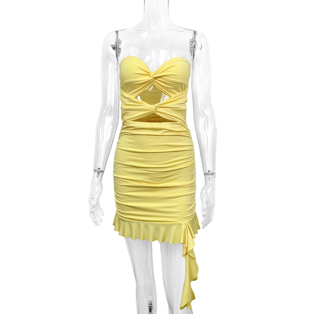 Damen Minikleid mit raffiniertem Wickeldesign und Rüschensaum Drune