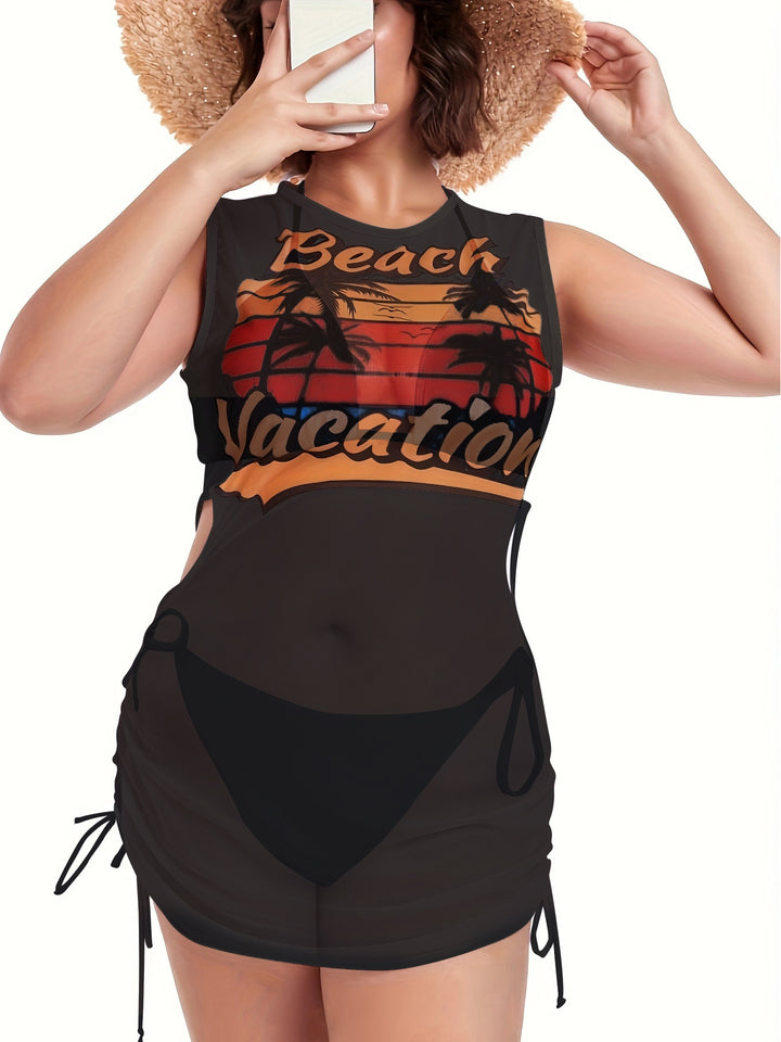 Damen Strandkleidung mit seitlichen Raffung und stylischem Print Drune