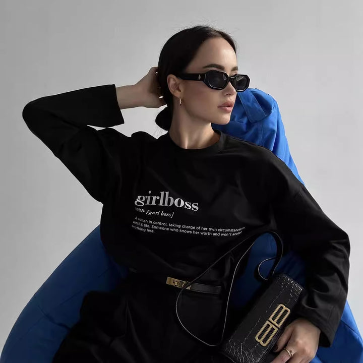 Damen lässiges Longsleeve mit Statement-Druck Drune