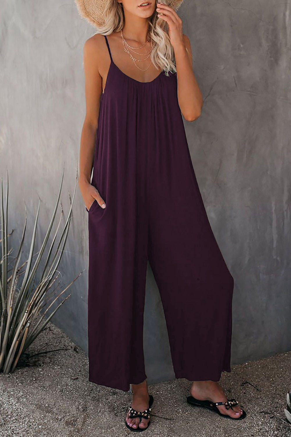 Damen Lässiger Sommer-Jumpsuit mit tiefem Ausschnitt und praktischen Taschen Drune