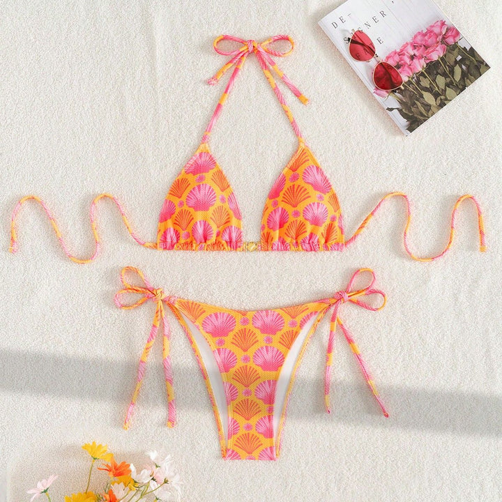 Damen Triangel-Bikini mit Muschel-Print und freundlichem Schnitt Drune