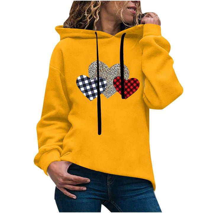 Damen nan lässiger Oversize Kapuzenpullover mit Herz‑und‑Pfotenprint, Kordelzug und gerippten Bündchen Drune