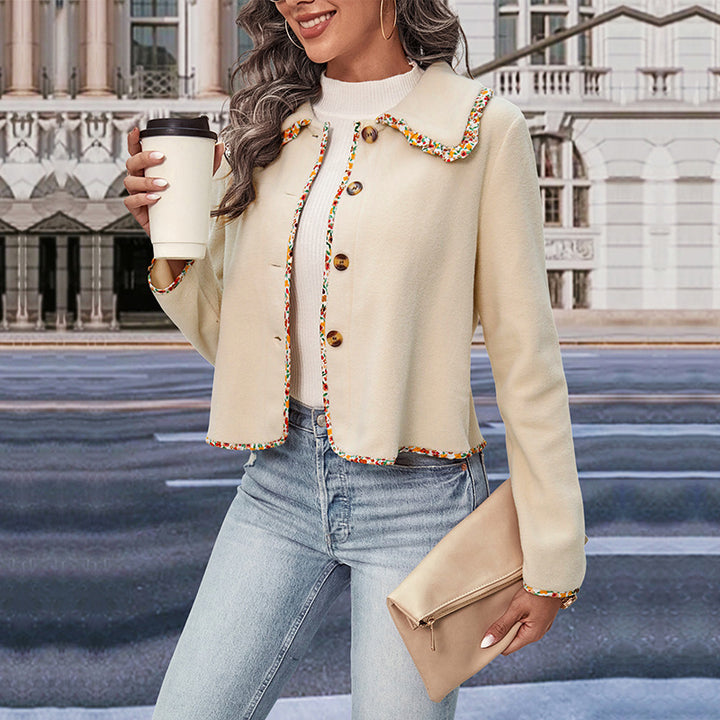 Damen Kurzjacke mit Peter-Pan-Kragen und floraler Bortenverzierung Drune