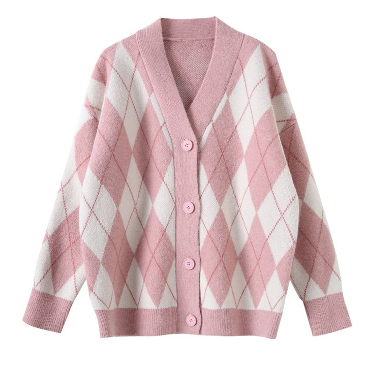 Damen Strickjacke mit Rauten-Design und knöpfen Drune