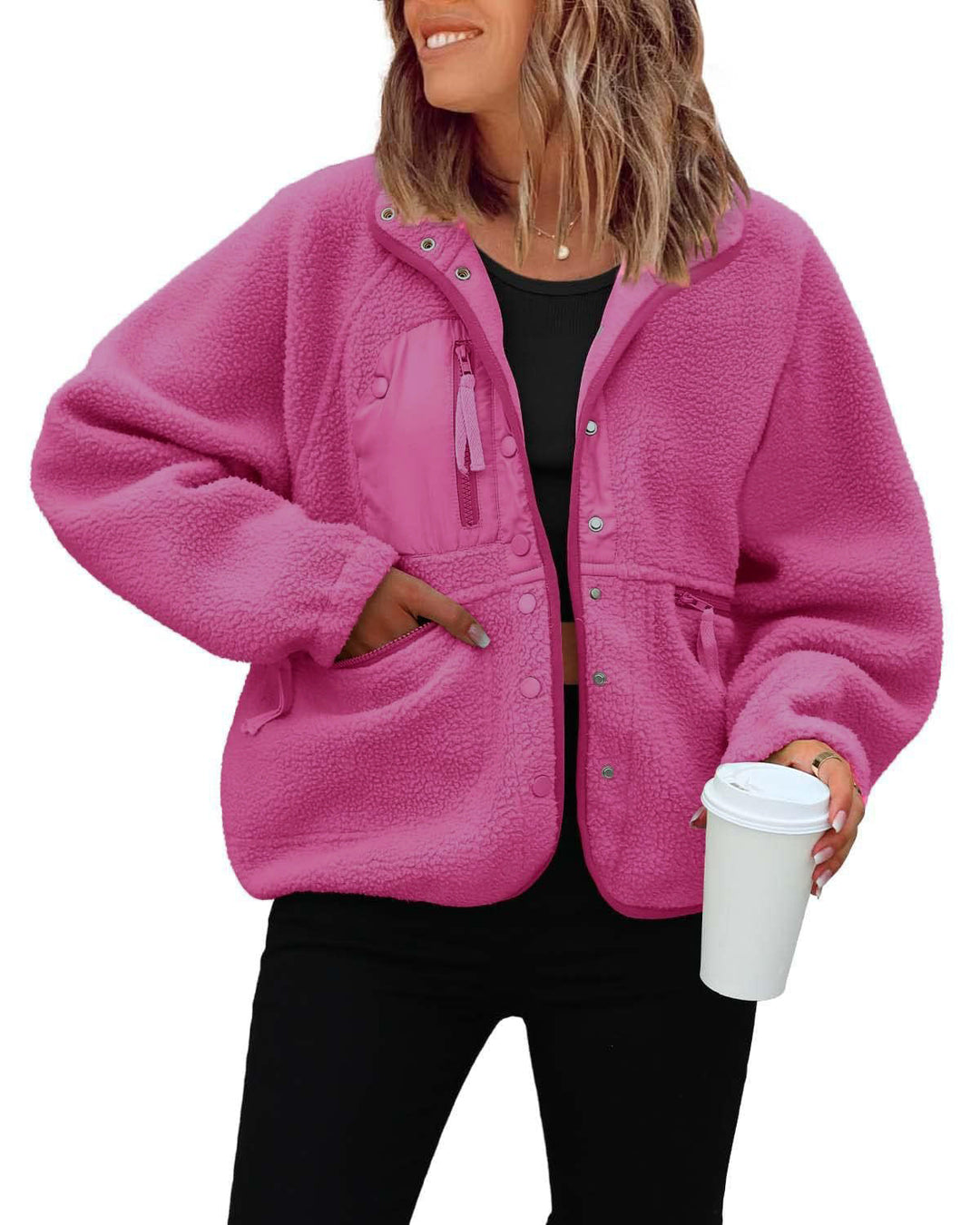 Damen kuschelige Fleecejacke mit praktischen Taschen Drune