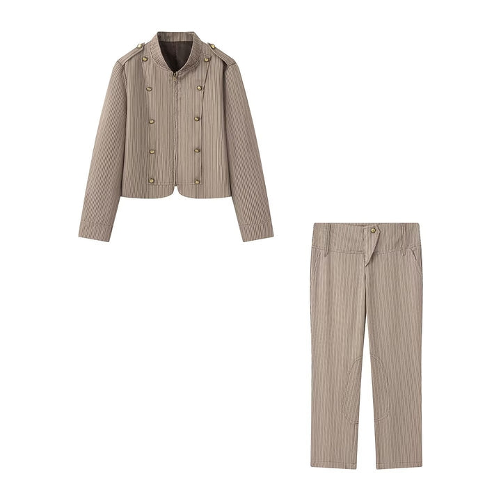 Damen Kurzjacke im Military-Stil mit Stehkragen und Zierknopfreihe Drune