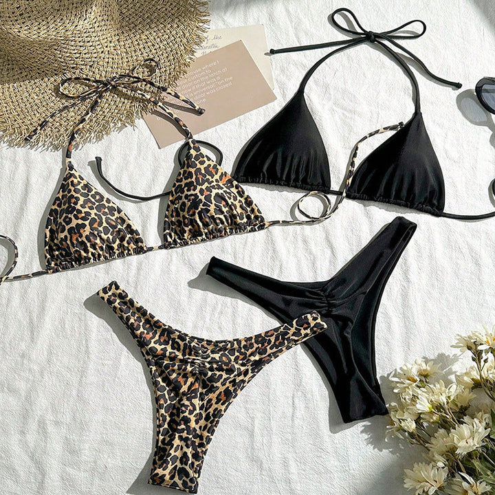 Damen Triangel-Bikini mit verspieltem Leopardenmuster und modischen Trägern Drune