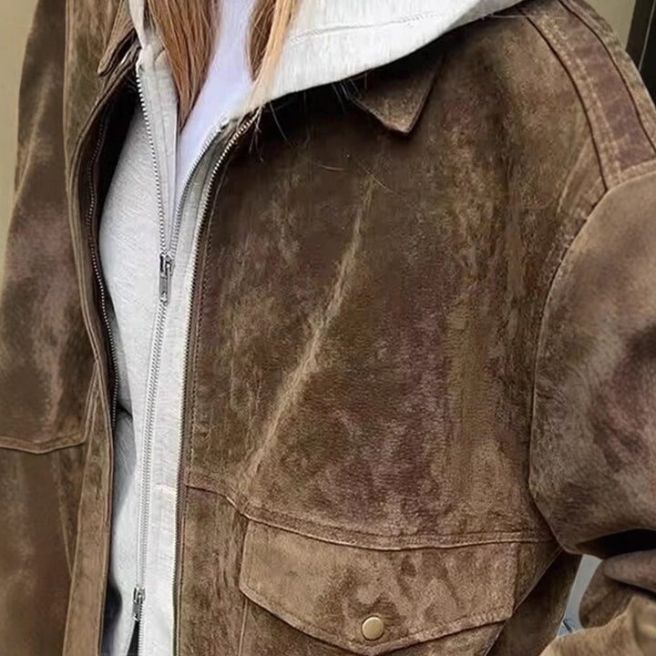 Damen modische Wildlederjacke mit Oversized-Schnitt Drune