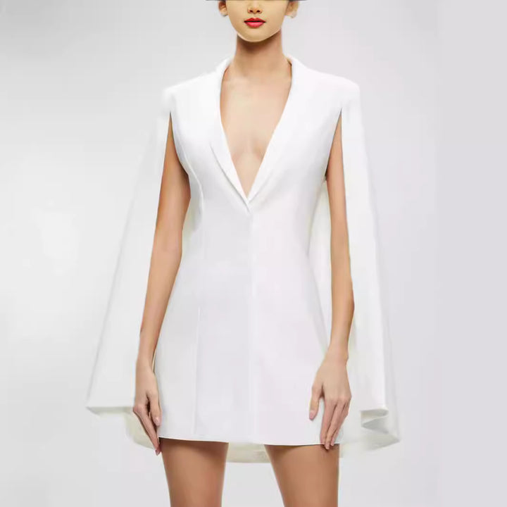 Damen Kurzes Cape-Minikleid mit tiefem V‑Ausschnitt und offenem Arm‑Cape Drune