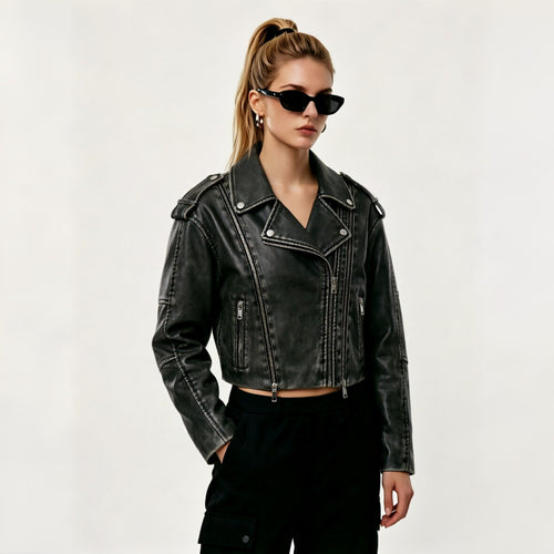 Damen Cropped Bikerjacke Drune