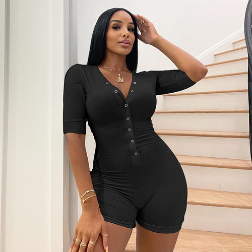 Damen Figurbetonter Jumpsuit mit kurzem Arm und modischem Ausschnitt Drune