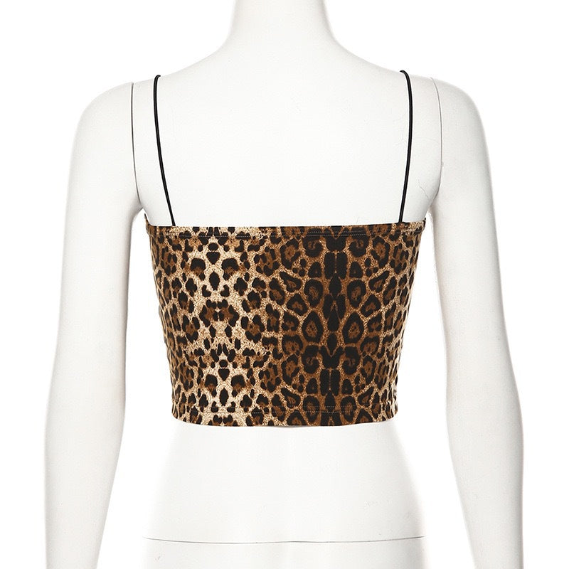 Damen trendiges Crop-Top mit animalischem Print und schmalen Spaghetti-Trägern Drune