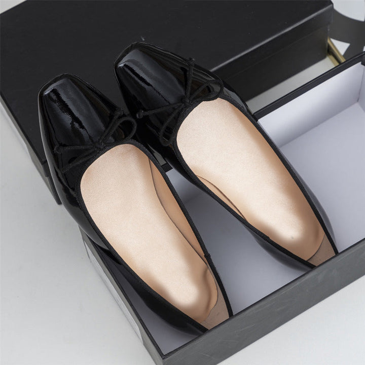 Damen elegante Ballerinas mit feinem Lackleder-Obermaterial und modischem Schleifen-Detail Drune