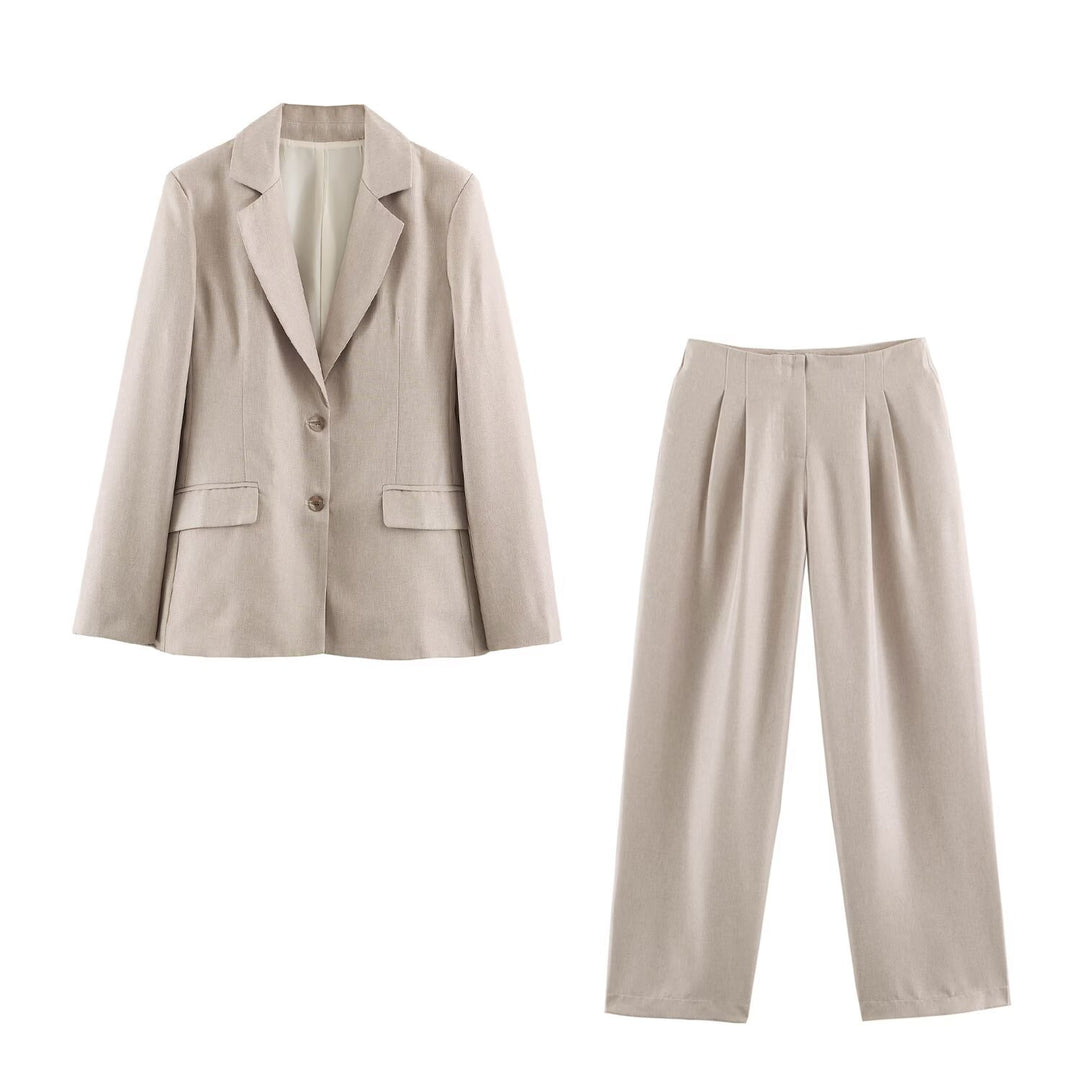Damen Longline-Blazer im Leinen-Mix mit Reverskragen und Pattentaschen Drune