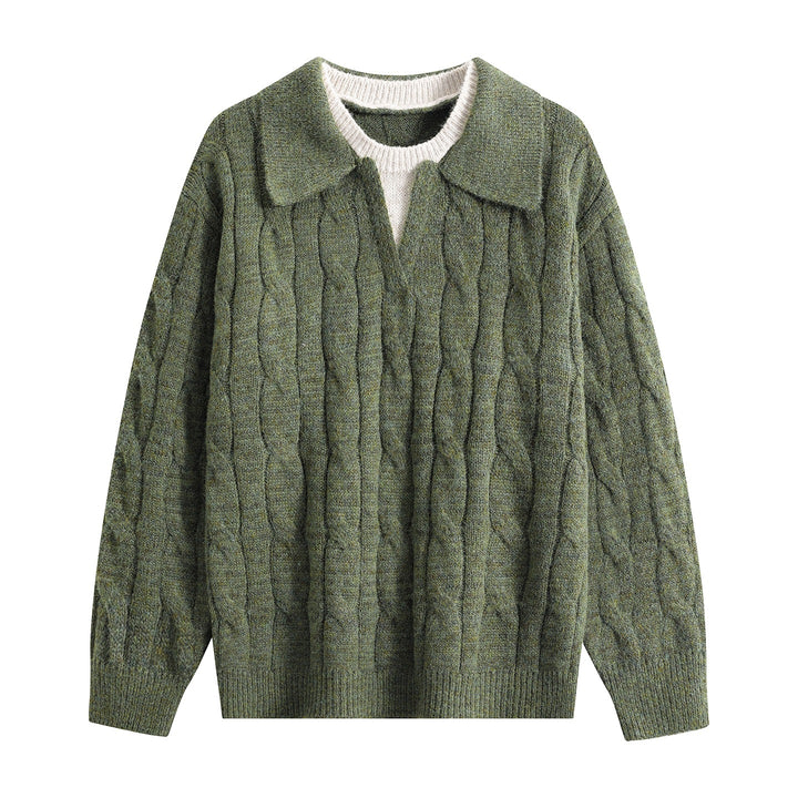 Damen Oversize Grobstrick-Pullover mit Polokragen und Zopfmuster Drune