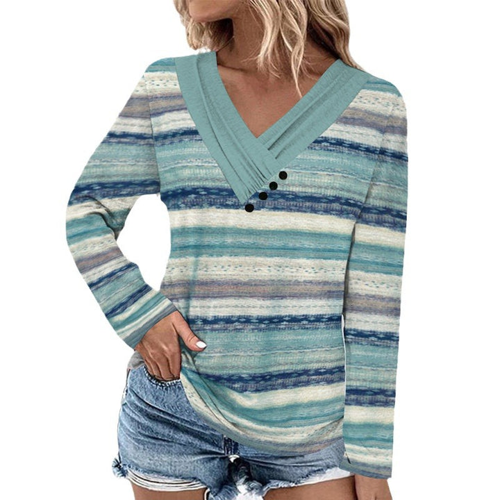 Damen Gerippter V-Ausschnitt Pullover mit Farbverlauf, Zierknöpfen und legerer Passform Drune