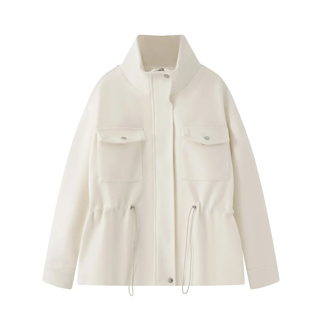 Damen nan taillierende Parka‑Jacke mit hohem Stehkragen, Tunnelzugtaillen und aufgesetzten Pattentaschen Drune