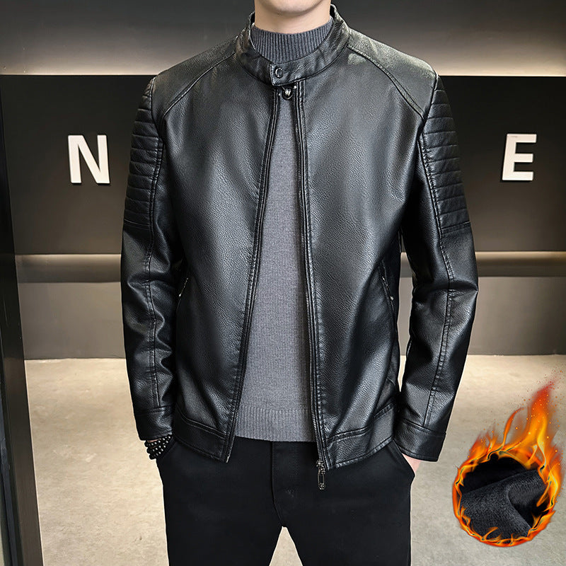 Herren Stylische Kunstlederjacke mit Steppdetails Drune