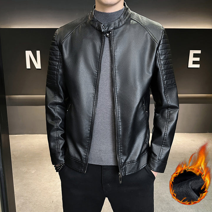 Herren Stylische Kunstlederjacke mit Steppdetails Drune