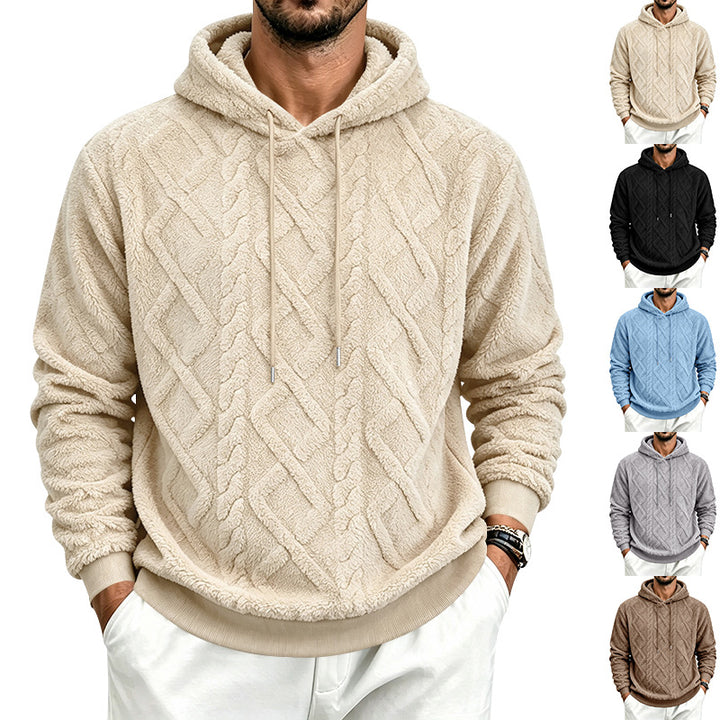 Herren Kuscheliger Sherpa-Kapuzenpullover mit Zopfstruktur und Rippbündchen Drune