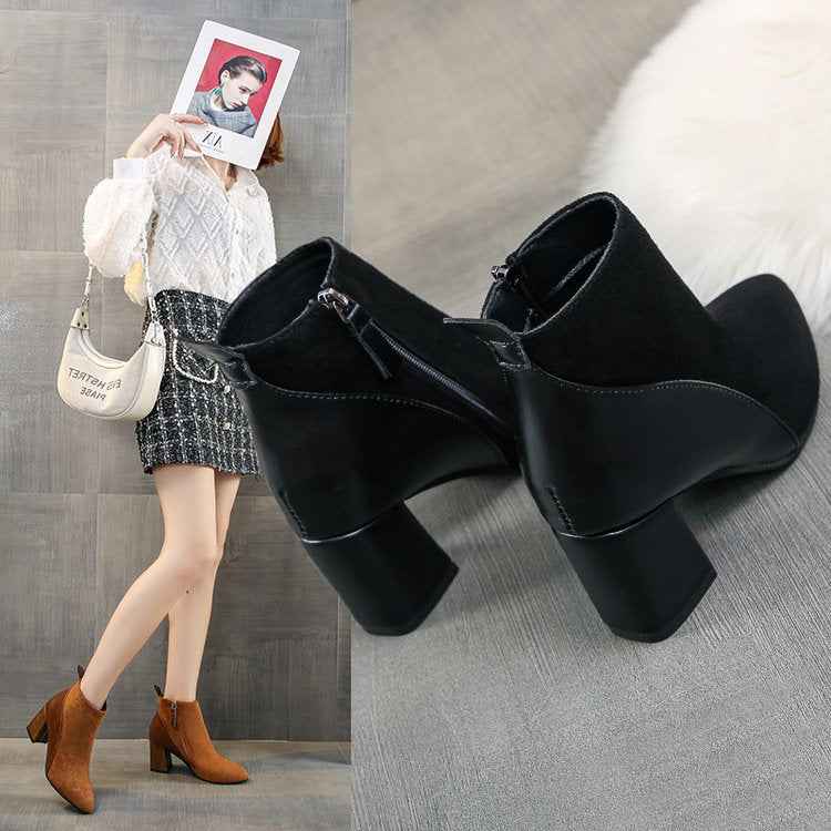 Damen modische und elegante Ankle-Boots mit trendigem Blockabsatz Drune