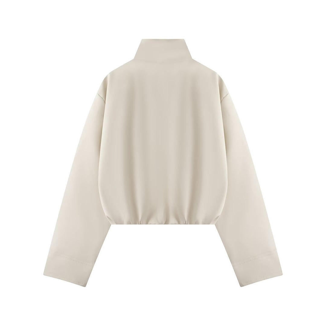 Damen Kurze Boxy-Jacke mit hohem Stehkragen, durchgehendem Reißverschluss und Oversize-Ärmeln Drune